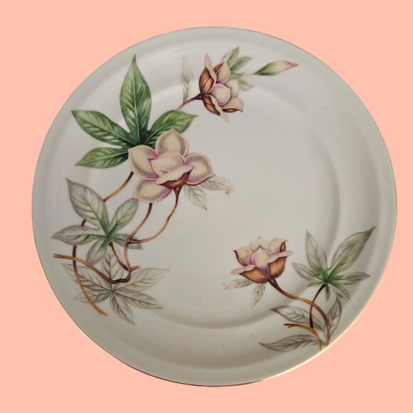 Meito China Woodrose Ivory 10" Dinner Plate Japan Floral Vine Pattern Vintage - Picture 1 of 3